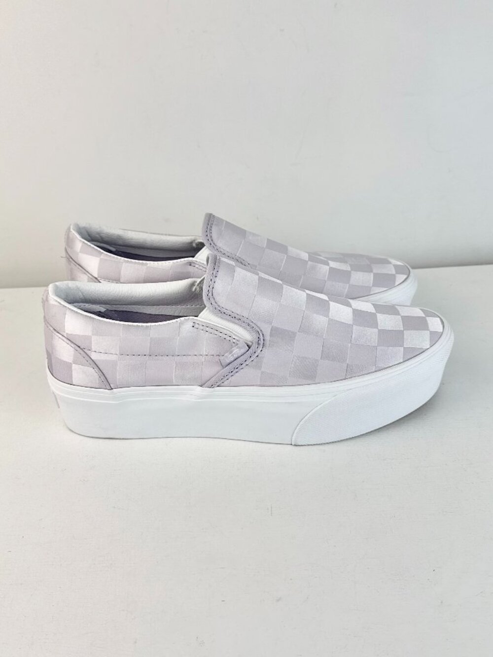 M4, W5.5 - Vans Classic Slip-On Stackform Checkerboard Shoes Lilac Purple